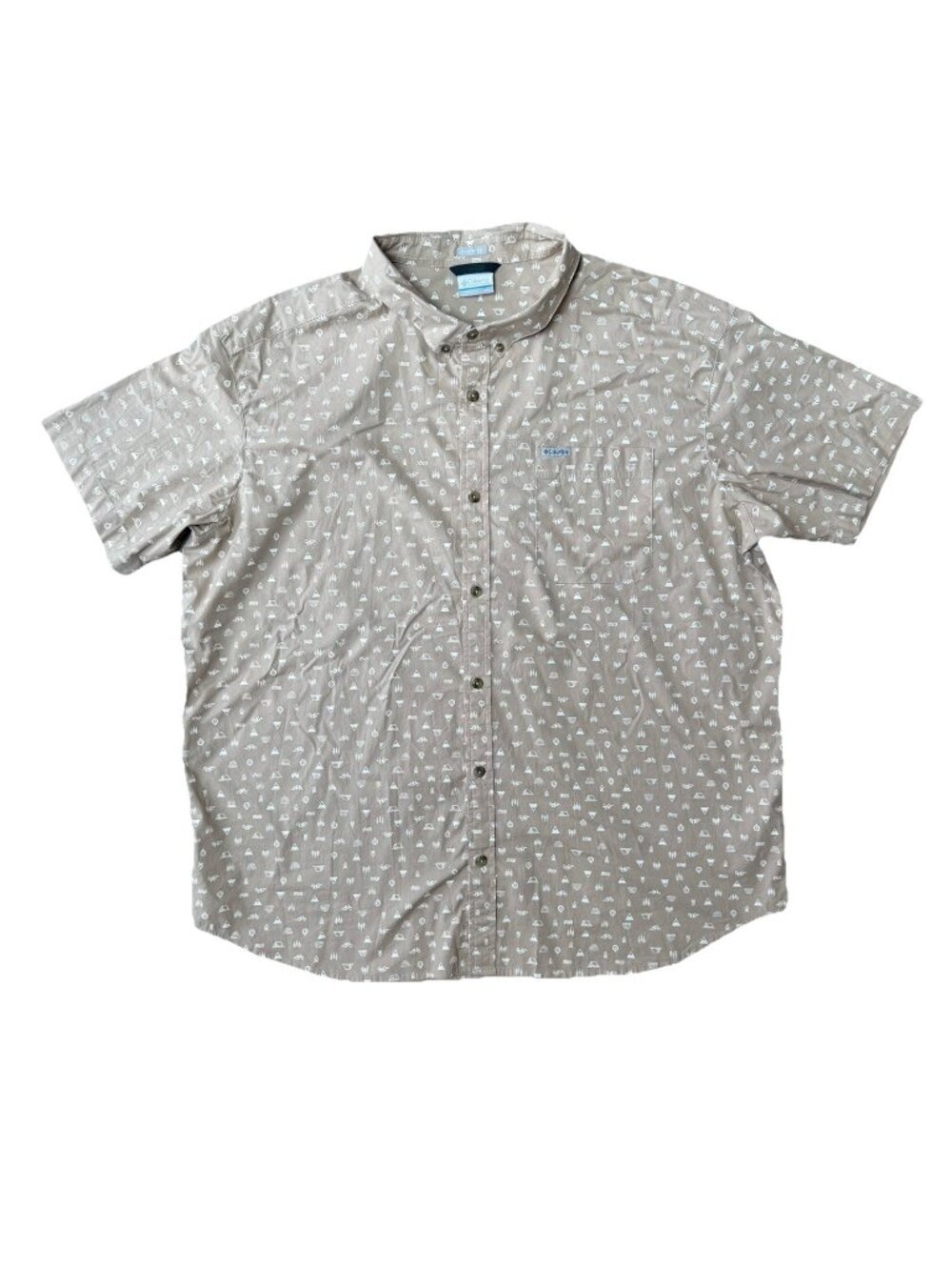 Columbia Rapid Rivers Shirt Camp Printed Short Sleeve AOP Brown Mens XXL Stretch